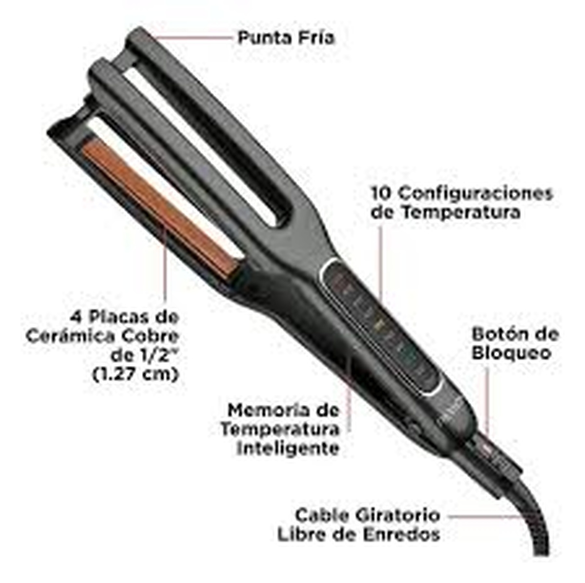 PLANCHA ALACIADORA REVLON RVST2204LA1 1/2 PUL DOBLE PLACA CERAMICA NEGRO